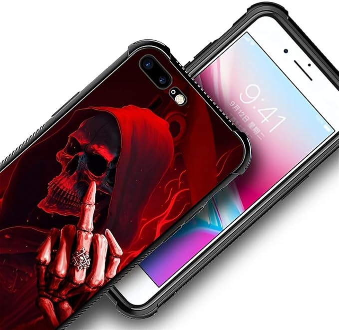 for iPhone 7/8 Case, Gestures Funny Skull Pattern Graphic Design Girl Boy Soft Silicone Hard Acrylic Shock Protection for iPhone 7/8
