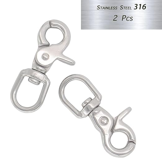 2 PCS 316 Stainless Steel Swivel Trigger Snap Hooks, 2.65” Heavy Duty Clips, 130 lbs Capacity - Marine Grade, Anti-Rust, Multipurpose Lobster Claw Clasps for Pet Leashes, Bags, and Cameras