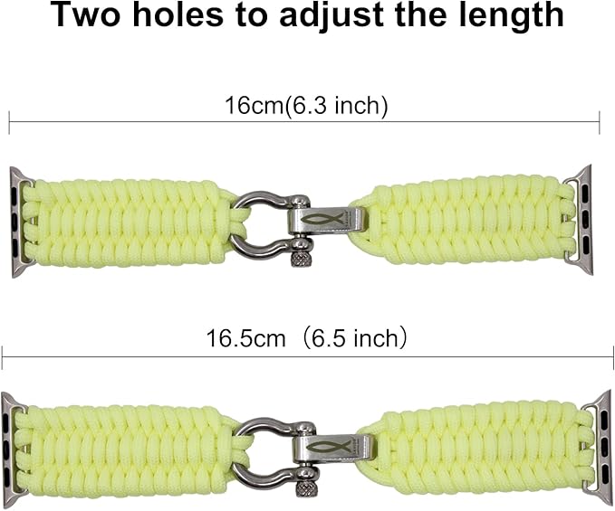 Savior Survival Gear Apple Watch Band 38mm Replacement Survival Paracord Watch Band with Stainless Steel Adjustable Shackle (550 Paracord, Large) (Glow in the Dark Yellow)