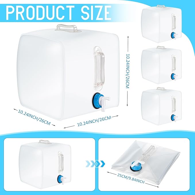 Reallnaive 3 Pcs Collapsible Water Container with Spigot, Foldable Camping Water Container Portable Camping Storage Carrier Jug for Outdoors Hiking Emergency Kit Backpack (5.3 Gallon,Clear)