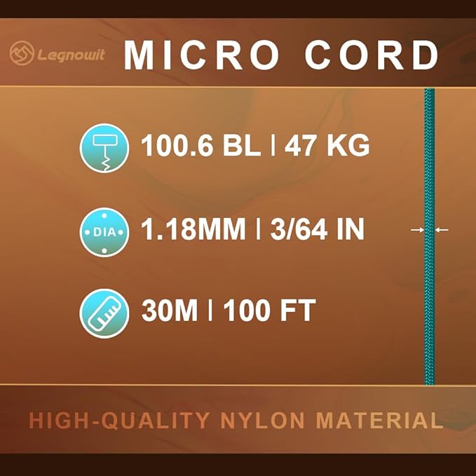 Micro Paracord, 1.18mm x 100ft Thin Mini Utility Braided Small Paracord for Crafting, DIY Project, Camping and More