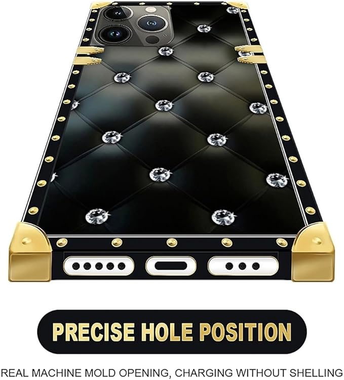 Compatible with iPhone 16 Pro Case, Shiny Black Sofa Crystal Luxury Golden Decoration for Girl Women Soft TPU Shockproof Protective Hard PC Back