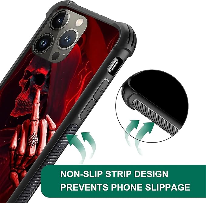 for iPhone 14 Pro Case, Gestures Funny Skull Pattern Graphic Design Girl Boy Soft Silicone Hard Acrylic Shock Protection for iPhone 14 Pro