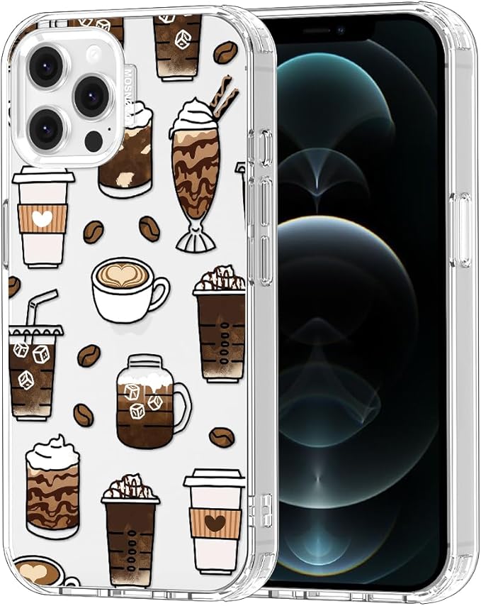 MOSNOVO Case for iPhone 12 & iPhone 12 Pro, [Buffertech 6.6ft Military-Grade Drop Protection] [Anti Peel Off Tech] Clear TPU Bumper Phone Case Cover Design - Coffee