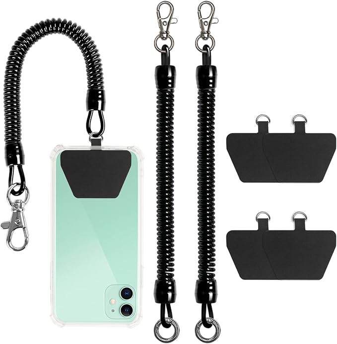 takyu Cell Phone Lanyard, 2 Pack Phone Tether with 4 Pcs Detachable Fabric Pad and Extral Carabiner Compatible with Most Smartphones in Full Coverage Case (Black Black)