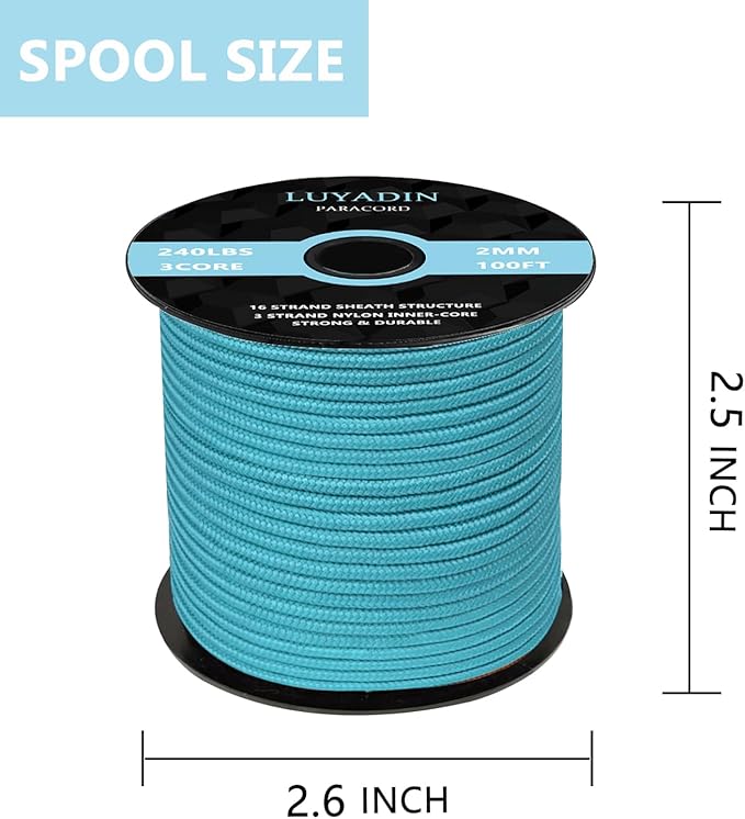 Paracord 240lb - Diameter 2mm Micro Utility Cord -3 Strand Parachute Spool Cord - 100ft 200ft,Paracord for Camping,Hiking,Fishing,Outdoor and DIY