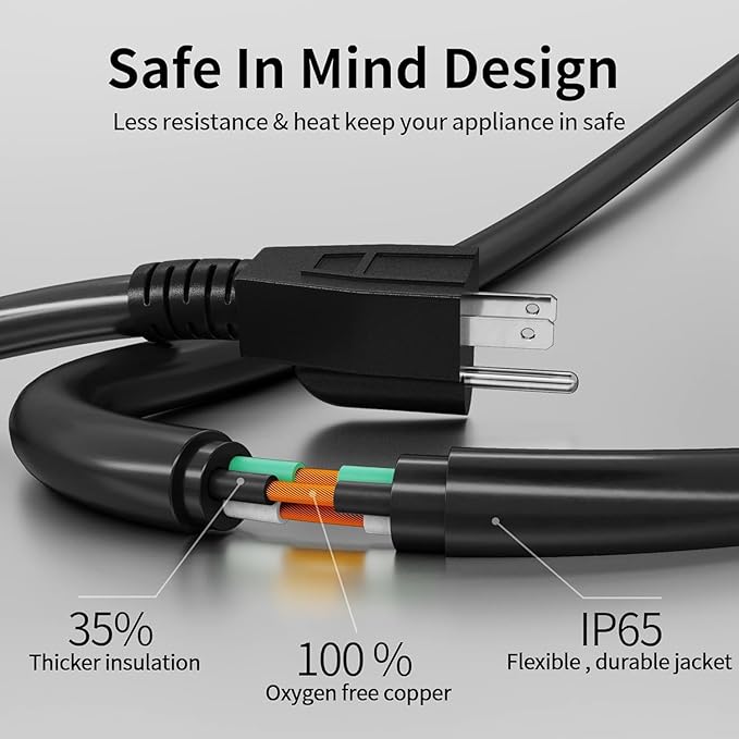 POWGRN 6 FT（2 Pack） 16/3 Black Indoor Outdoor Extension Cord Waterproof, 3 Prong Flexblie SJTW Cold Weatherproof -50°C Appliance Extension Cord 13 AMP 1625W 16AWG Electric Cable
