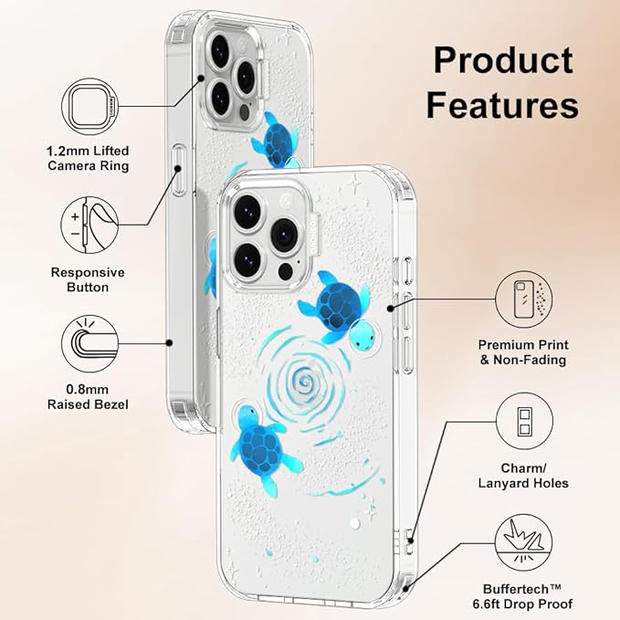 MOSNOVO Case for iPhone 13 Pro Max, [Buffertech 6.6ft Military-Grade Drop Protection] [Anti Peel Off Tech] Clear TPU Bumper Phone Case Cover Design - Space Turtle