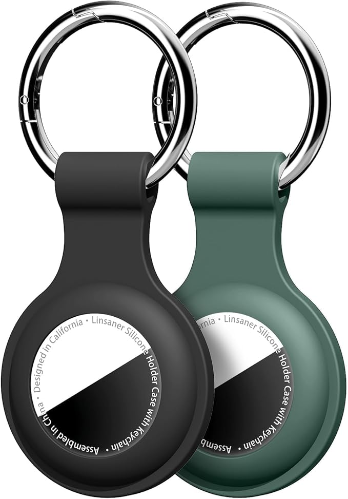 Linsaner [2 Pack] Holder for AirTag 2nd Gen (2026) & 1st Gen, Silicone Case Keychain Key Ring, Protective Cover for Air Tags, GPS Finder Accessories for Bags, Pets, Kids, Luggages, Black/Dark Green