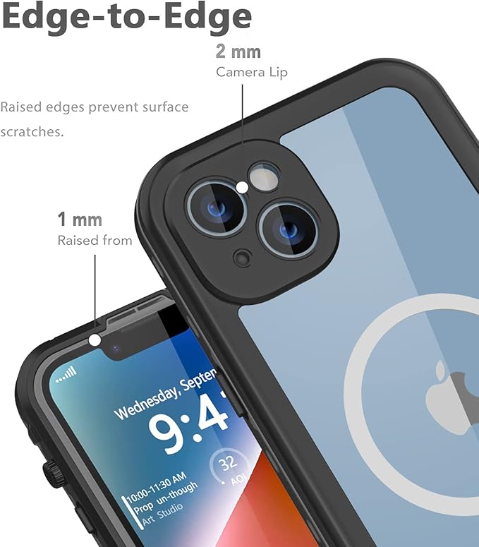 for iPhone 14 Waterproof Case - Shockproof, Dustproof, Built-in Screen Protector, Magnetic Ring Black
