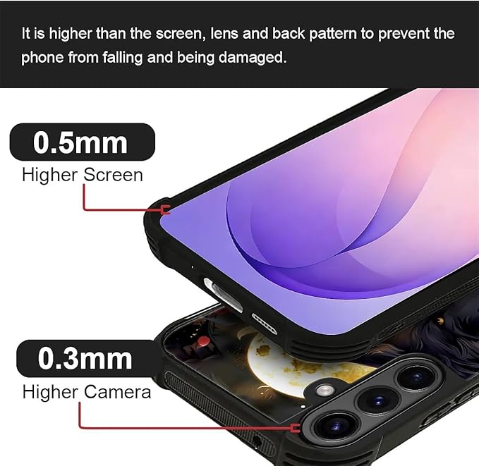 for Samsung Galaxy S26 Plus Case,Graphic Design for Girl Boy Soft Silicone Hard Acrylic Shock Protection Designed for Samsung Galaxy S26 Plus Black White Wolf Moon Flower Rose Pattern