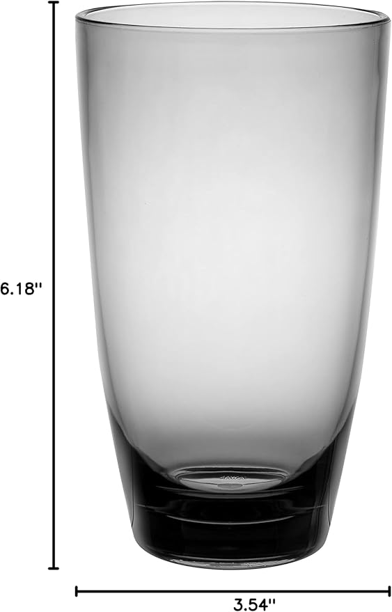 KLIFA- ETON, 20.8 oz, Set of 6, Acrylic Highball Drinking Glasses Set, Iced Tea Cups, BPA-Free, Stackable Plastic Drinkware, Dishwasher Safe Cups, Gray-Black
