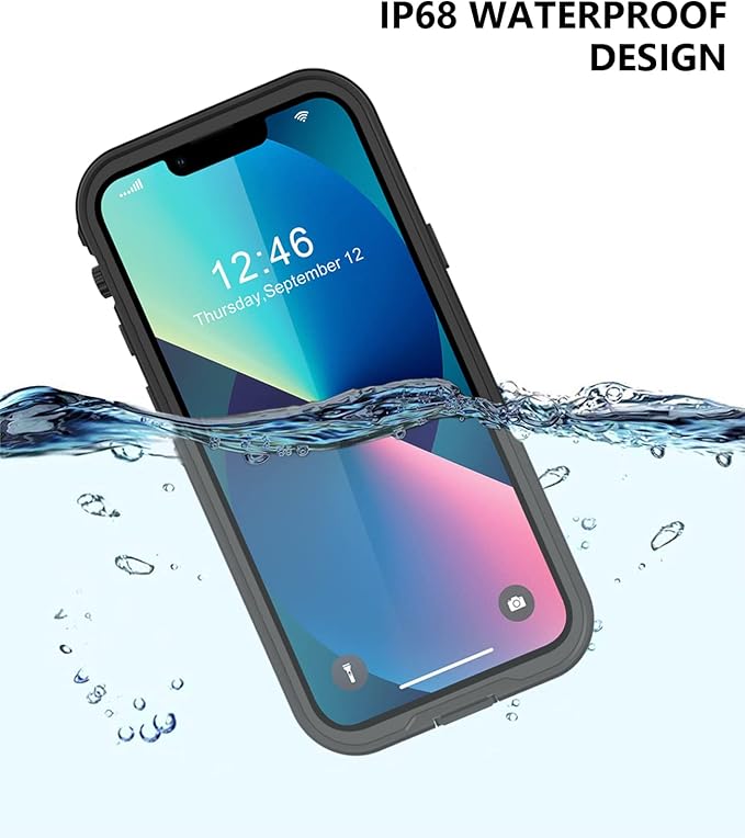 Protebox for iPhone 13 Mini Waterproof Case with Built-in Screen Protector, Shockproof Dustproof Full Body Protective IP68 Waterproof Phone Case for iPhone 13 Mini 5.4 inch (Black/Clear)