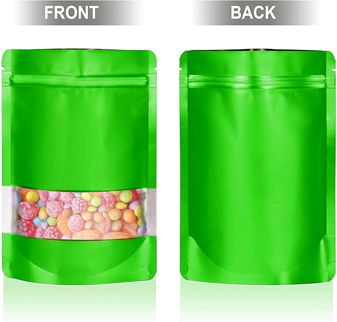 4.7"x7.8" 120pcs Mylar Bags for Food Storage,Smell Proof Bag with Matte Window Resealable Food Storage Bags for Small Business, Stand-up Foil Pouch Packaging Freeze Dried Candy Bag(Green)