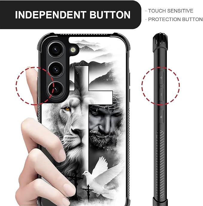 for Samsung Galaxy S23 Plus Case, Lion Cross Jesus Christ Dove Pattern Graphic Design Girl Boy Soft Silicone Hard Acrylic Shock Protection for Samsung Galaxy S23 Plus