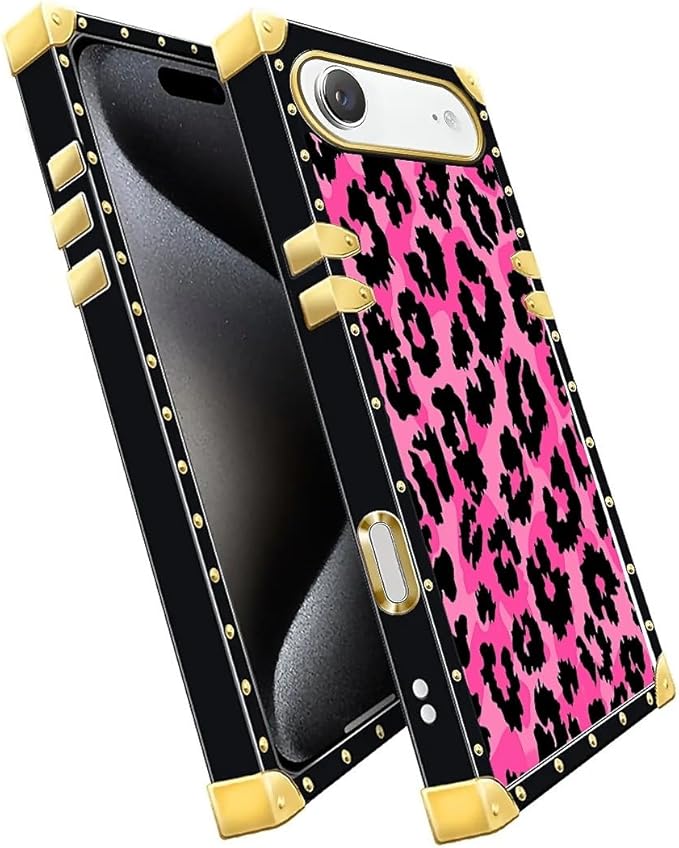 for iPhone 17 Air Case Luxury Golden Decoration for Girl Women Soft TPU Shockproof Protective Hard PC Back for iPhone 17 Air Crazy Pattern Pink Black Leopard
