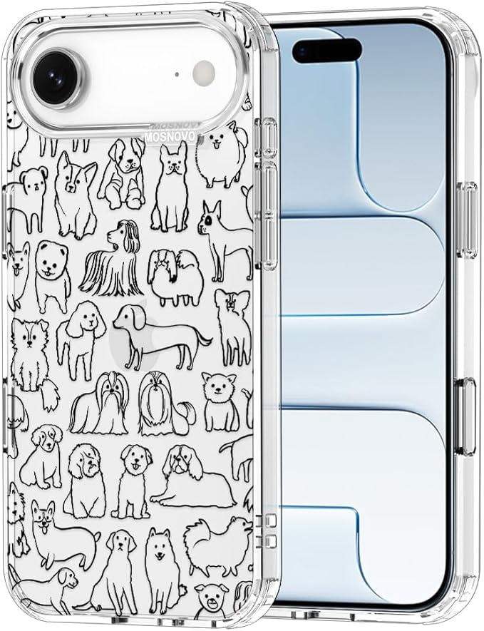 MOSNOVO for iPhone Air Case | Military Grade 6.6ft Drop Tested | Camera Control | Clear with Doodle Dog Design