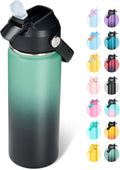 Fijinhom 18oz Insulated Stainless Steel Water Bottle, Wide Mouth Double Wall Vacuum, Silicone Straw, Sweat & Leak Proof, BPA Free Insulated Water Flask for Travel, Keep Cold 24h Hot 12h, Green & Black