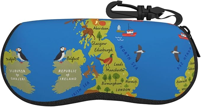 YANGqing United Kingdom Map Print Light Soft Shell Glasses Case Portable & Lightweight Sunglasses Bag, Slim Travel Eyeglasses Pouch