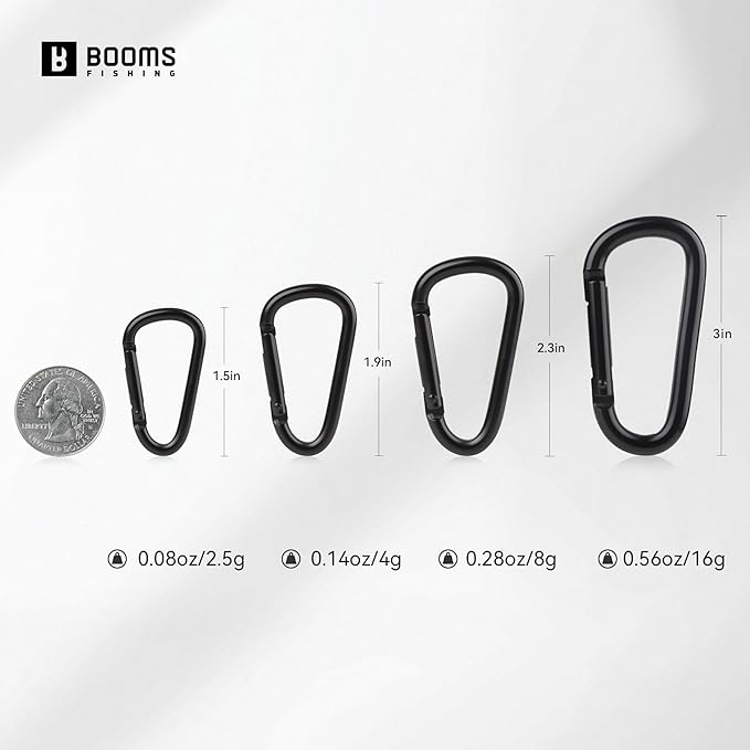 Booms Fishing CC2 Carabiner Clip, 2.3" Small Carabiner Keychain, Multi-use Aluminium D Ring Caribeener Clips