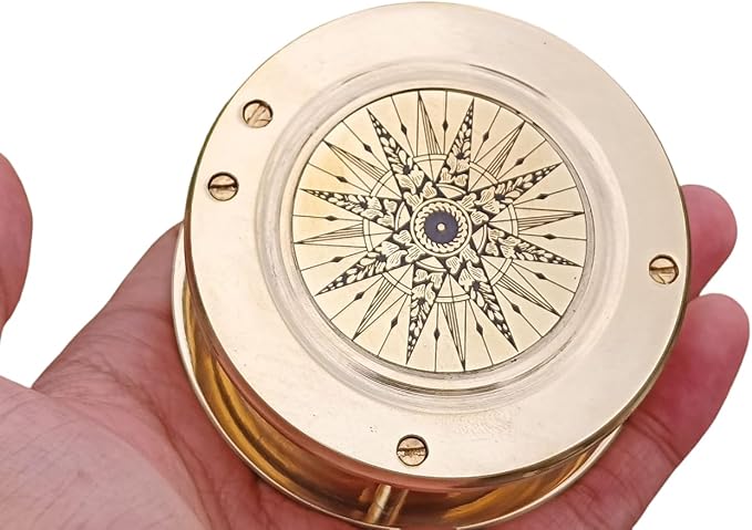 Vintage Brass Compass with Wooden Box – Antique Navigation Compass for Hiking, Camping, Gifts & Home Decor – Classic Map Reading Compass for Men