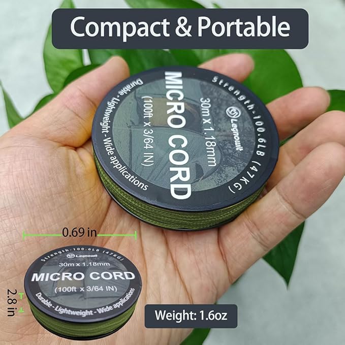Micro Paracord, 1.18mm x 100ft Thin Mini Utility Braided Small Paracord for Crafting, DIY Project, Camping and More