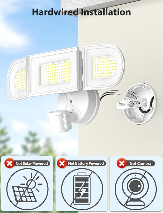 Olafus 180W Motion Sensor Outdoor Lights, 18000LM Dusk to Dawn LED Flood Lights Outdoor Wired, 6500K Daylight Motion Lights for Outside, IP65 Waterproof Exterior Security Light, White
