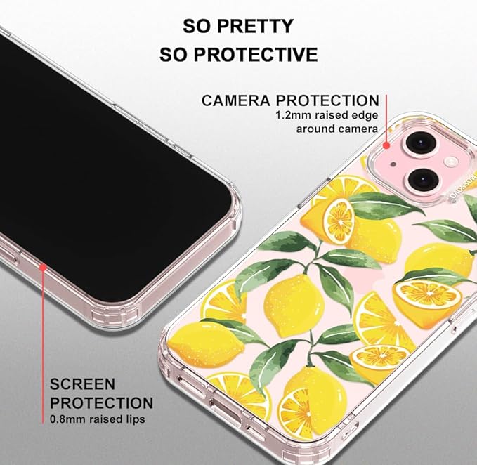 MOSNOVO Case for iPhone 15 Plus/iPhone 14 Plus, [Buffertech 6.6ft Military-Grade Drop Protection] [Anti Peel Off Tech] Clear TPU Bumper Phone Case Cover Design - Lemon