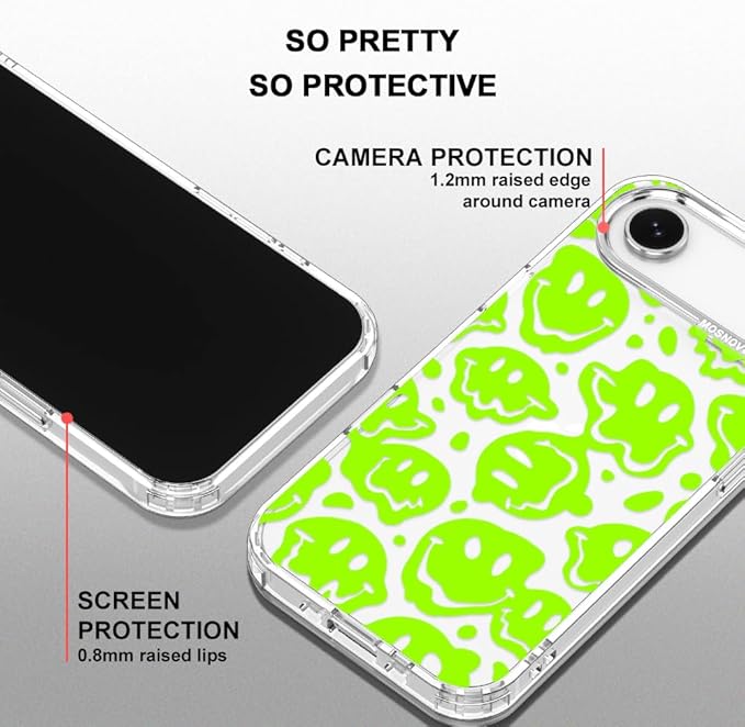 MOSNOVO for iPhone Air Case | Military Grade 6.6ft Drop Tested | Camera Control | Clear with Distorted Green Smiles Face Design