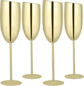 TJ Champagne Glasses Set of 4 Stainless Steel Champagne Flutes 8.5 oz Unbreakable Gold Champagne Glasses Reusable Indoor Outdoor Travel Drinkware for Party Wedding Christmas Anniversary Birthday