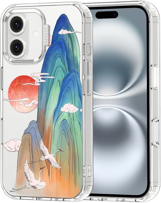 MOSNOVO for iPhone 16 Plus Case, Shockproof Military-Grade Protection 6.6ft Drop Tested, Clear Phone Case for iPhone 16 Plus, Celestial Cranes Design