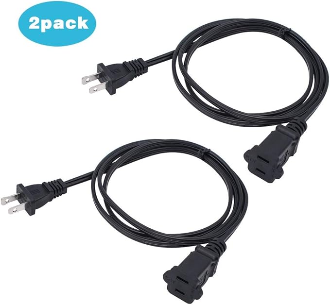 2-Pack Extension Cord 2 Prong, 5FT Short and Small Etension Cords Male/Female Indoor Power Cable for NEMA 1-15P to NEMA 1-15R Black
