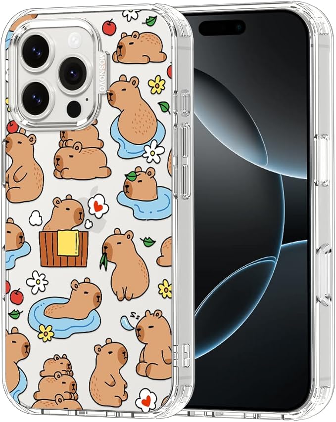 MOSNOVO for iPhone 16 Pro Max Case, Shockproof Military-Grade Protection 6.6ft Drop Tested, Clear Phone Case for iPhone 16 Pro Max, Capybara Land Design