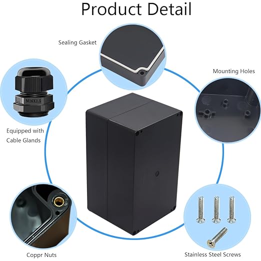 Junction Box IP65 Waterproof ABS Plastic Electrical Project Case Power Junction Boxes, Project Box with 4 PCS M16 Cable Glands 7.87x4.72x4.45 inch (200 x 120 x113 mm)