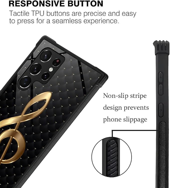 for Samsung Galaxy S22 Ultra Case, Gold Black Music Pattern Graphic Design Girl Boy Soft Silicone Hard Acrylic Shock Protection for Samsung Galaxy S22 Ultra