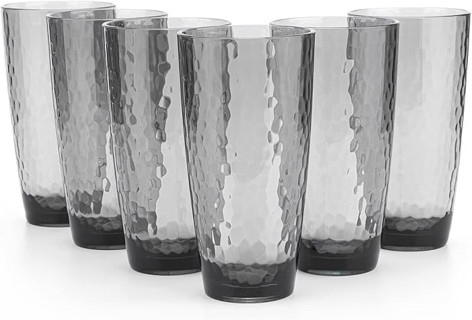 KOXIN-KARLU Hammered 26-ounce Plastic Tumbler Acrylic Glasses, set of 6 Smoke Grey