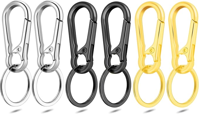CooBigo 6Pack Assorted Keychain Rings, Metal Key Carabiner Clip, Key Ring Chain Holder Organizer for Purse Charm Hook, Car Keychain, Men and Women Key Fob