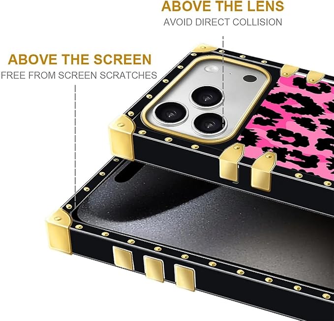 for iPhone 17 Pro Max Case Luxury Golden Decoration for Girl Women Soft TPU Shockproof Protective Hard PC Back for iPhone 17 Pro Max Crazy Pattern Pink Black Leopard