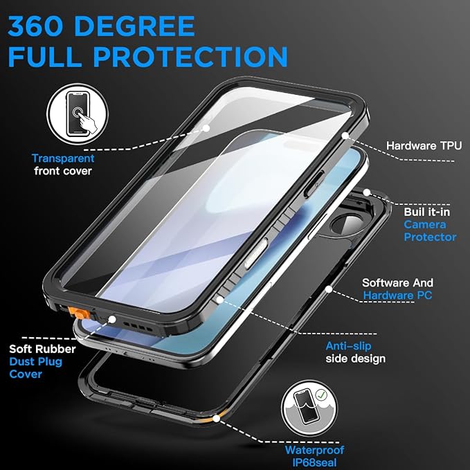 AICase Compatible with iPhone Air Case Waterproof, Clear Water Proof Built-in Screen Protector Shockproof Dustproof Snowproof Full Body Rugged Underwater Phone Case with Lanyard