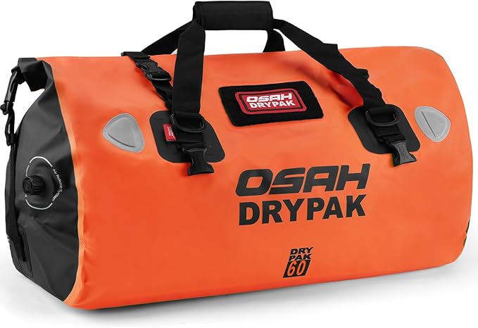 OSAH DRYPAK Waterproof Duffel Bag - Motorcycle Dry Bag Tail Bag with Large Storage Space, Waterproof Luggage Duffle Bags with Outer Mesh Zipper Pocket for Camping, Kayaking, Fishing & Traveling