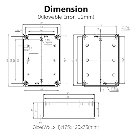 LeMotech Junction Box IP67 Waterproof Dustproof ABS Plastic Project Box for Electrical Outdoor Enclosure Gray 6.9 x 4.9 x 3 inch (175 x 125 x 75 mm),2 Pack