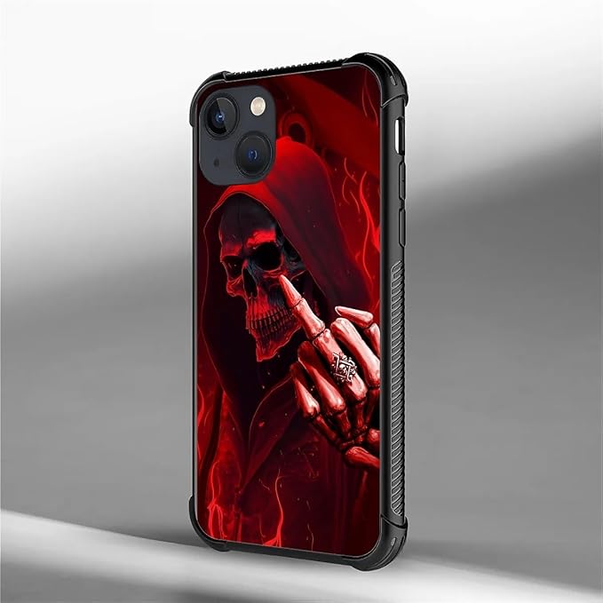 for iPhone 13 Mini Case, Gestures Funny Skull Pattern Graphic Design Girl Boy Soft Silicone Hard Acrylic Shock Protection for iPhone 13 Mini