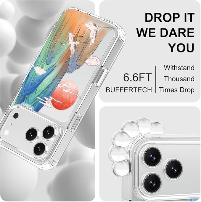 MOSNOVO for iPhone 17 Pro Max Case, Shockproof Military-Grade Protection 6.6ft Drop Tested, Camera Control, Clear Phone Case for iPhone 17 Pro Max, Celestial Cranes Design