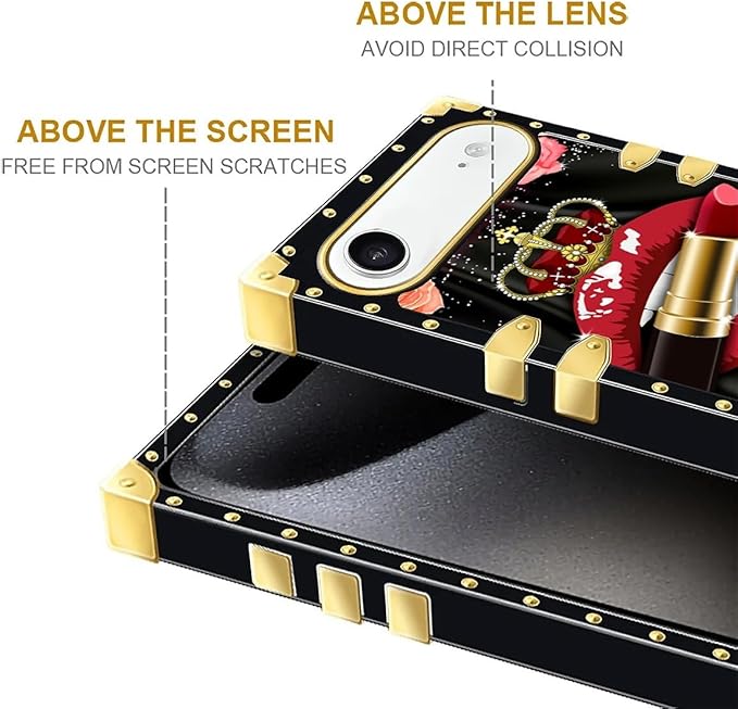 for iPhone 17 Air Case Luxury Golden Decoration for Girl Women Soft TPU Shockproof Protective Hard PC Back for iPhone 17 Air Crazy Pattern Queen Lip Crown Leopard Print