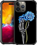 for iPhone 15 Pro Case, Skeleton Holding Blue Rose Pattern Graphic Design Girl Boy Soft Silicone Hard Acrylic Shock Protection for iPhone 15 Pro