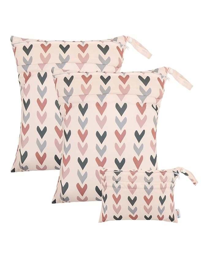 ALVABABY 3 pcs Cloth Diaper Wet Dry Bags Waterproof Reusable with Two Zippered Pockets Travel Beach Pool Daycare Soiled Baby Items Yoga Gym Bag for Swimsuits or Wet Clothes Small Medium Large 3L-SML12