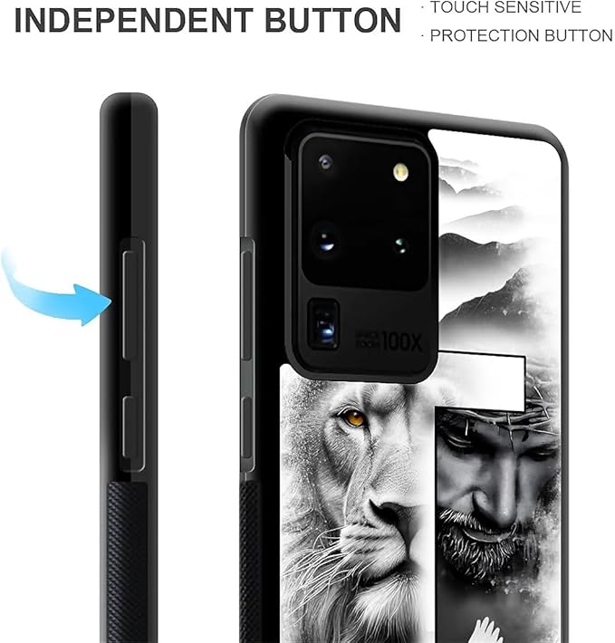for Samsung Galaxy S20 Ultra Case, Lion Cross Jesus Christ Dove Pattern Graphic Design Girl Boy Soft Silicone Hard Acrylic Shock Protection for Samsung Galaxy S20 Ultra