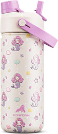 18 oz Kids Insulated Mermaid Water Bottle for School: 2-in-1 Straw Spout Lid, Leakproof, BPA-Free, Keep Cold 24H, Reusable Stainless Steel Cup, Birthday Gift for Girls Daughters (Starry Mermaid)