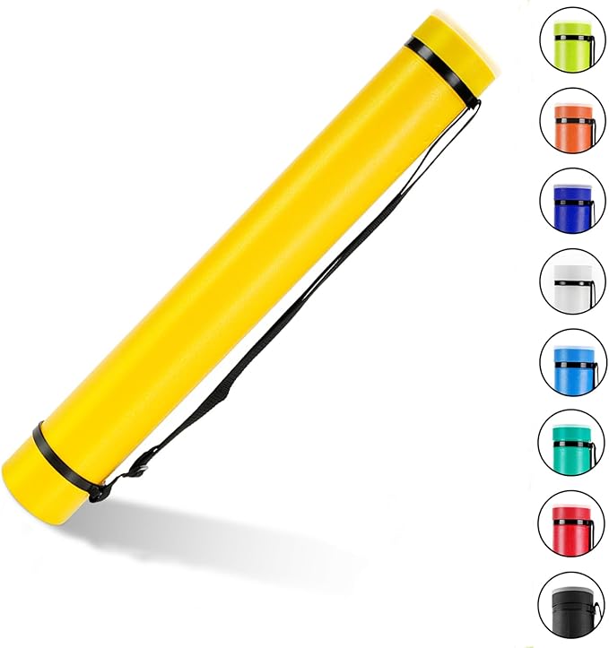 DEWEL Document Tube,Plastic Expanding Poster/Art/Document Storage Tube 24.5 to 40 inches Adjustable with Carrying Strap Waterproof and Light-Resistance Telescoping Carrying Case (Yellow-Large Size)