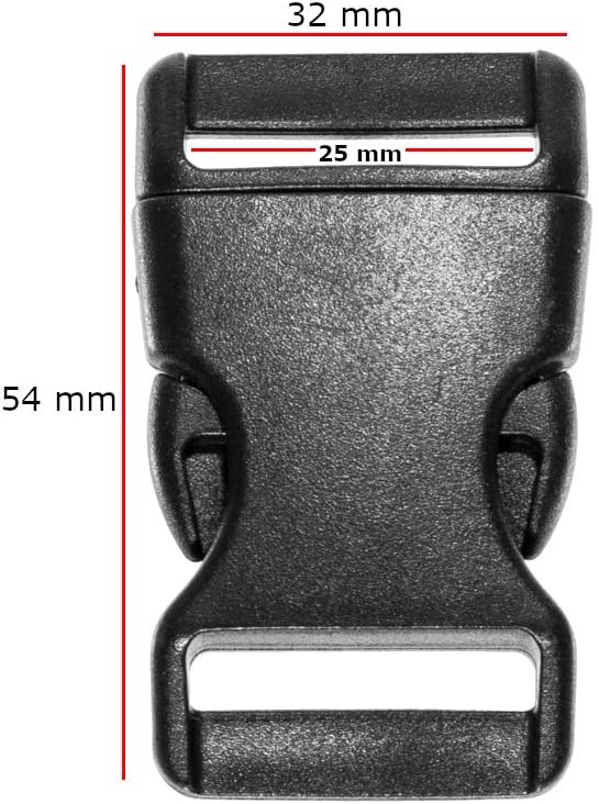 Black Plastic Side Release Buckles for Paracord Bracelets (1 Inch, 25 Pack)